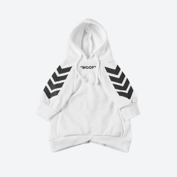 (L) WOOF dog hoodie White with black cross bones NWT - Picture 1 of 5